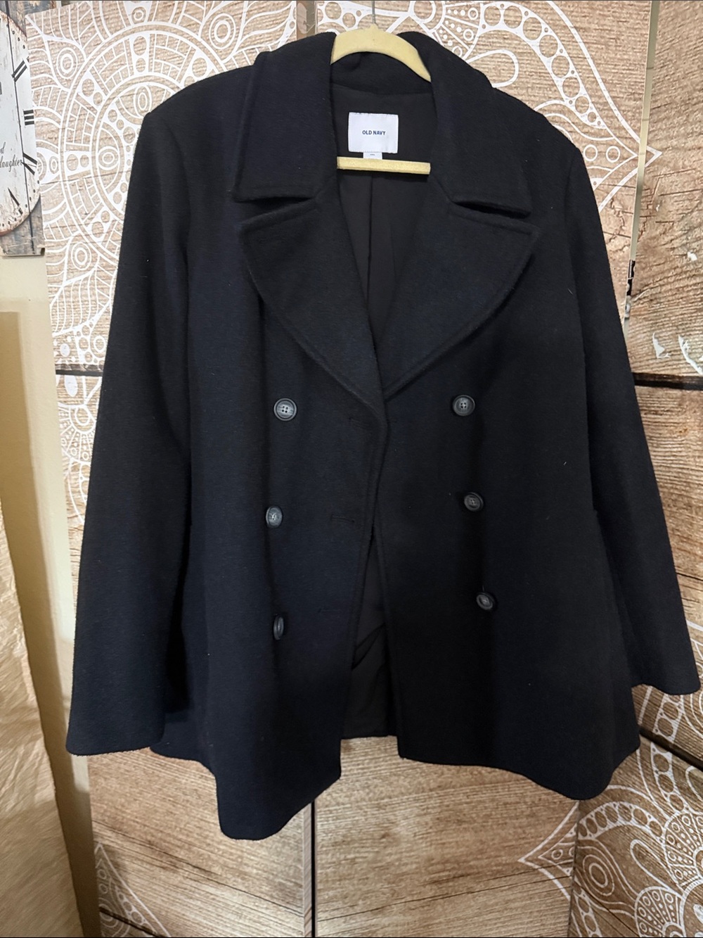Old Navy Black Double-Breasted Peacoat - Classic Wool Blend